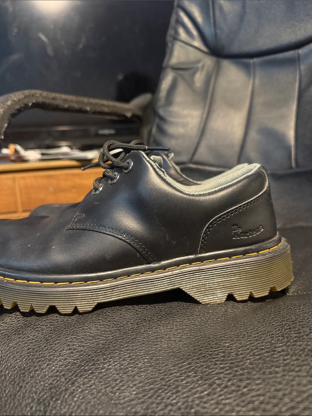 Dr. Martens Black Leather Lace-Up boots with Yellow Stitching